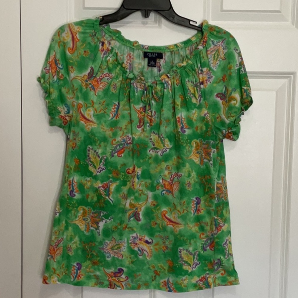 Chaps Green and Orange Blouse Vibrant Style